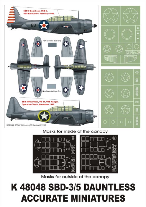 Douglas SBD-3 Dauntless (canopy frame paint masks (inside and outside)) insignia and markings masks (designed to be used with Acc.M. kits)