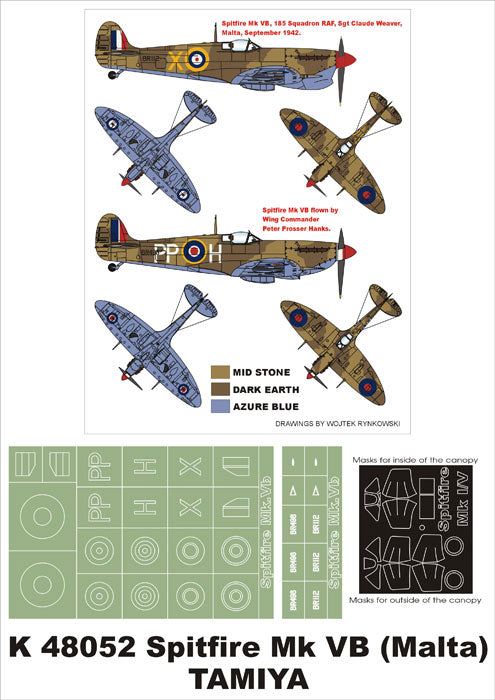 Supermarine Spitfire Mk.VB (Malta) 1 canopy mask (exterior) insignia and markings masks (designed to be used with Tamiya kits)
