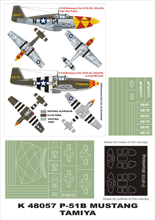 North-American P-51B Mustang (canopy frame paint masks (inside and outside)) insignia and markings masks (designed to be used with Tamiya kits)