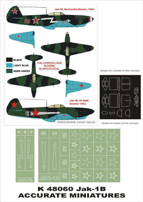 Jakovlev Jak-1 1B (canopy frame paint masks (inside and outside)) insignia and markings masks (designed to be used with Acc.M. kits)