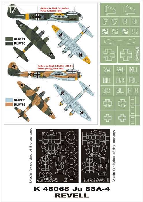 Junkers Ju-88A-4 (canopy frame paint masks (inside and outside)) insignia and markings masks (designed to be used with Revell kits)