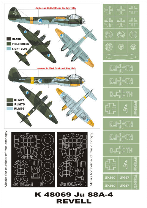 Junkers Ju-88A4 (Finland) (canopy frame paint masks (inside and outside)) + insignia and markings masks (designed to be used with Revell kits)