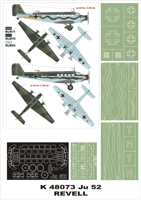 Junkers Ju-52/3M (canopy frame paint masks (inside and outside)) + insignia and markings masks (designed to be used with Revell kits)