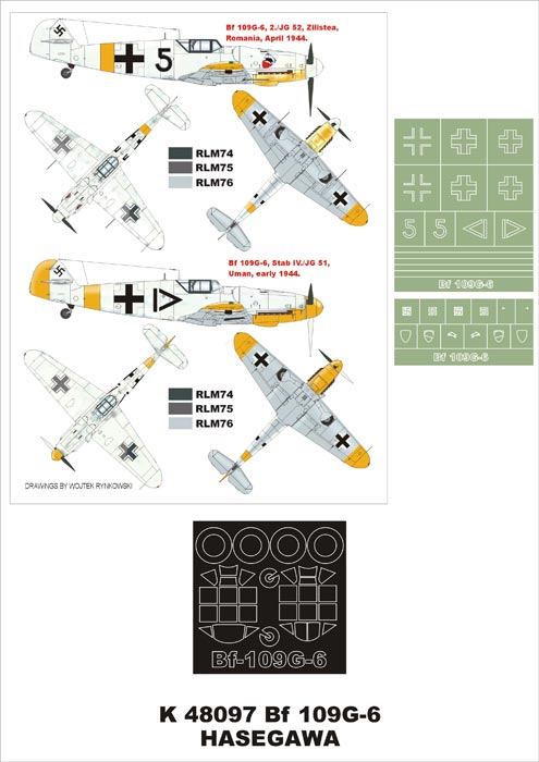 Messerschmitt Bf-109G-6 (canopy frame paint masks (inside and outside)) insignia and markings masks (designed to be used with Hasegawa kits)