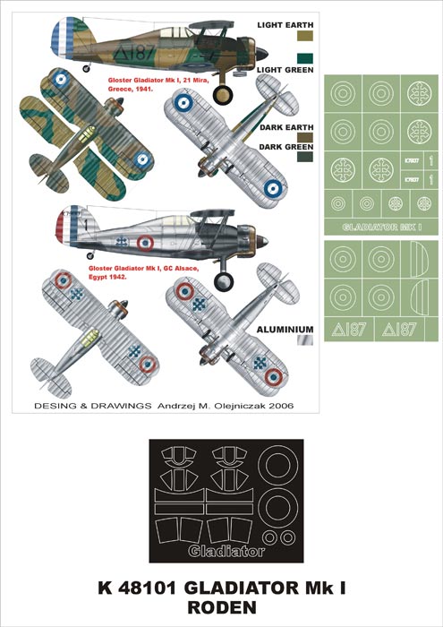 Gloster Gladiator Mk.I (canopy frame paint masks (inside and outside)) insignia and markings masks (designed to be used with Eduard kits and Roden kits)