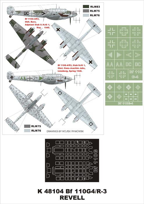 Messerschmitt Bf-110G-4/R3 (canopy frame paint masks (inside and outside)) insignia and markings masks (designed to be used with Revell kits)