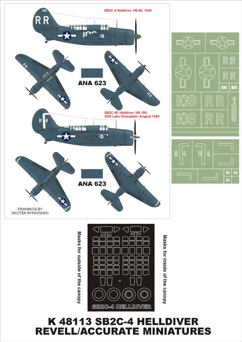 Curtiss SB2C-4 Helldiver (canopy frame paint masks (inside and outside)) insignia and markings masks (designed to be used with Revell kits)