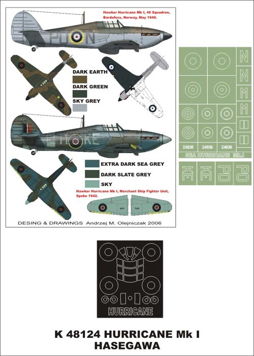 Hawker Sea Hurricane Mk.I 1 canopy mask (exterior) insignia and markings masks (designed to be used with Hasegawa kits)