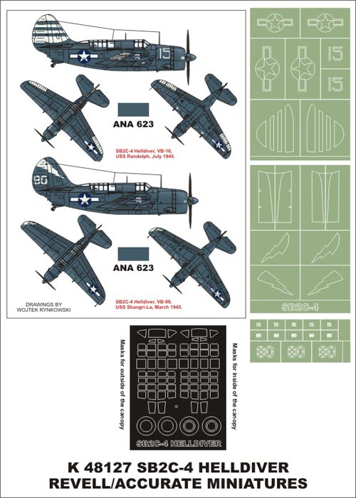 Curtiss SB2C-4 Helldiver (canopy frame paint masks (inside and outside)) insignia and markings masks (designed to be used with Revell kits)