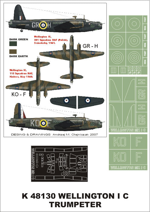 Vickers Wellington Mk.IC 1 canopy mask (exterior) + insignia and markings masks (designed to be used with Trumpeter kits)