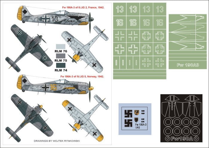 Focke-Wulf Fw-190A-3 (canopy frame paint masks (inside and outside)) insignia and markings masks + decals (designed to be used with Hasegawa kits)