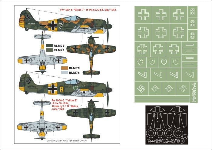 Focke-Wulf Fw-190A-5 (canopy frame paint masks (inside and outside)) + insignia and markings masks (designed to be used with Hasegawa kits)
