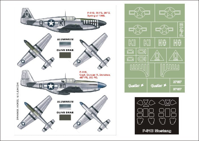 North-American P-51B Mustang (canopy frame paint masks (inside and outside)) + insignia and markings masks (designed to be used with Tamiya kits)