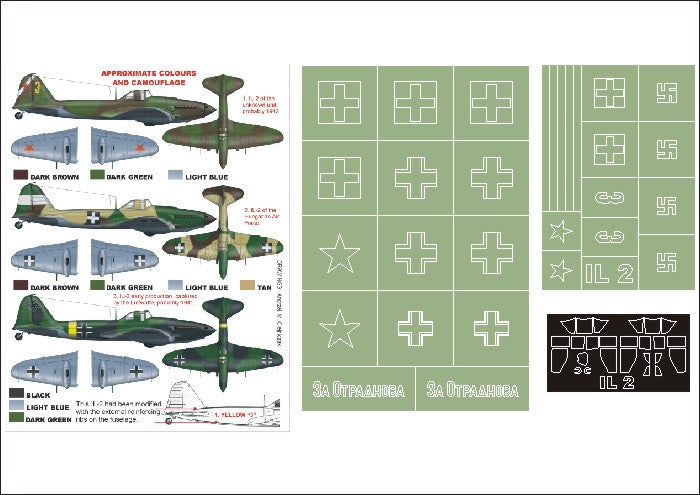 Ilyushin Il-2 (single seater) (canopy frame paint masks (inside and outside)) insignia and markings masks (designed to be used with Academy, Accurate Miniatures, Eduard kits, Italeri and Revell kits)