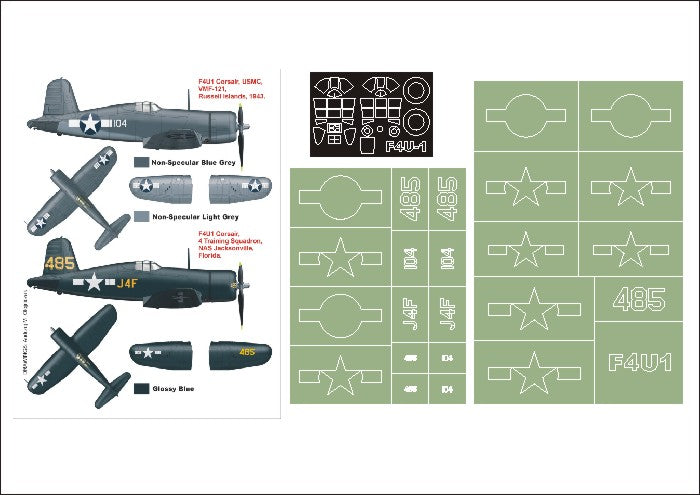 Vought F4U-1 Corsair (canopy frame paint masks (inside and outside)) insignia and markings masks (designed to be used with Tamiya kits)