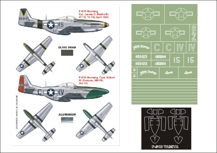 North-American P-51D Mustang (canopy frame paint masks (inside and outside)) + insignia and markings masks (designed to be used with Tamiya kits)