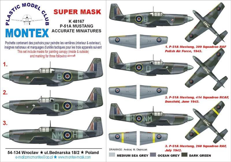 North-American P-51A Mustang (canopy frame paint masks (inside and outside)) + insignia and markings masks (designed to be used with Acc.M. kits)