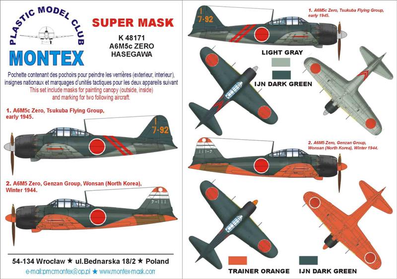 Mitsubishi A6M5 Zero (canopy frame paint masks (inside and outside)) + insignia and markings masks (designed to be used with Hasegawa kits)