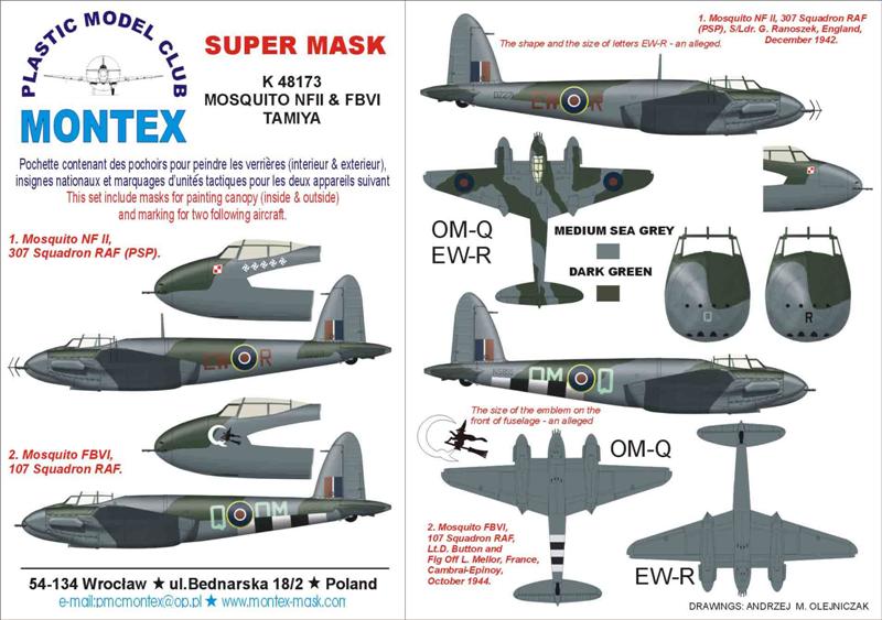 de Havilland Mosquito NF Mk.II & Mk.VI 1 canopy mask (exterior) insignia and markings masks (designed to be used with Tamiya kits)
