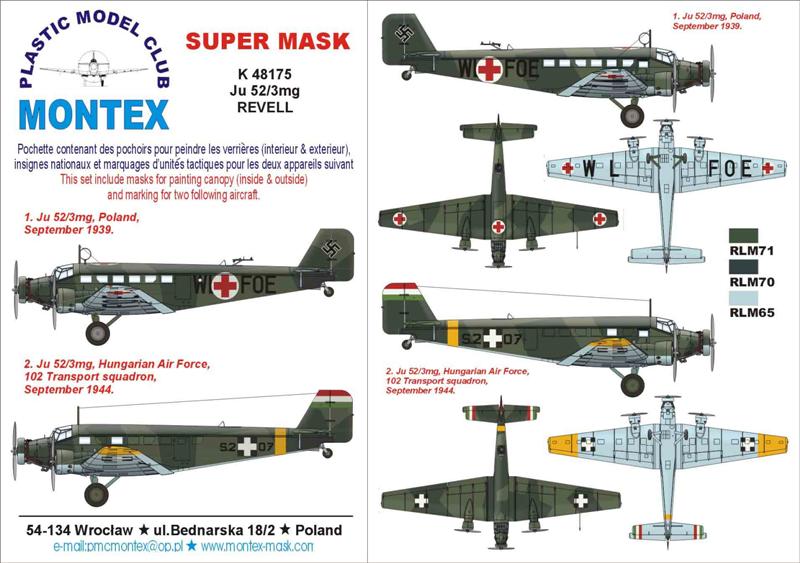 Junkers Ju-52/3M (canopy frame paint masks (inside and outside)) + insignia and markings masks (designed to be used with Revell kits)