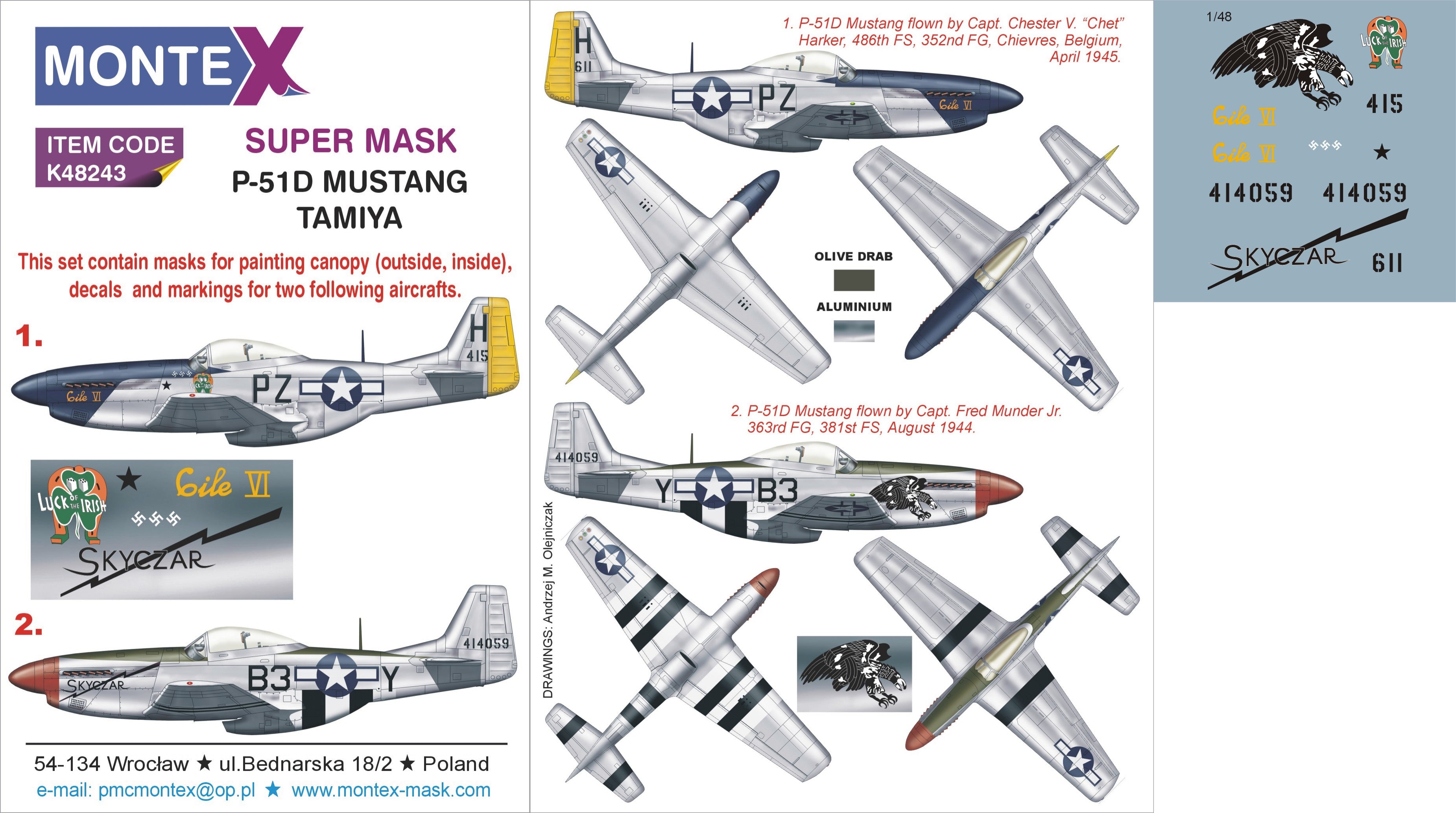 North-American P-51D MUSTANG (canopy frame paint masks (inside and outside)) + insignia and markings masks + decals (designed to be used with Tamiya kits)