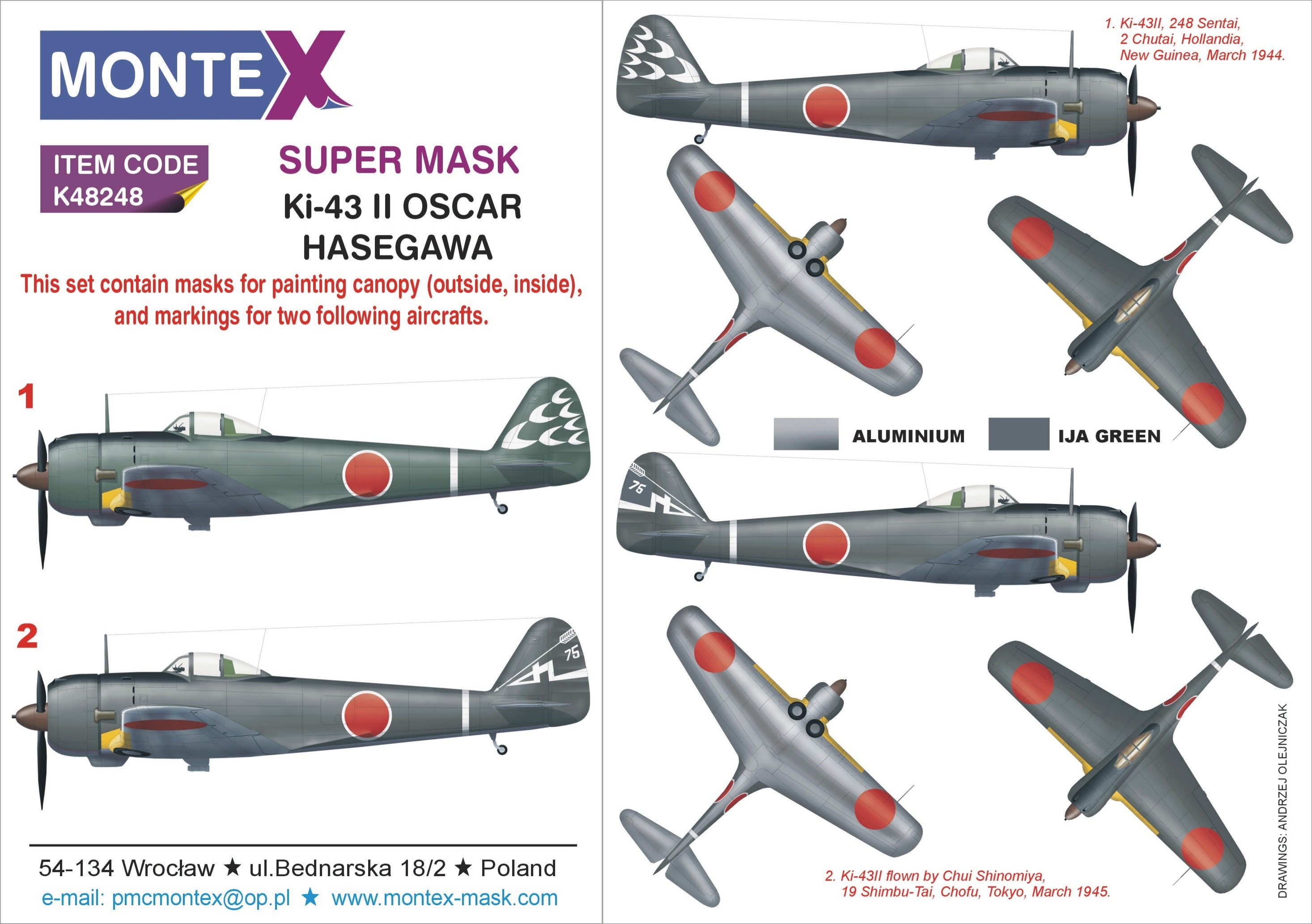 Nakajima Ki-43-II OSCAR (canopy frame paint masks (inside and outside)) + insignia and markings masks (designed to be used with Hasegawa kits)