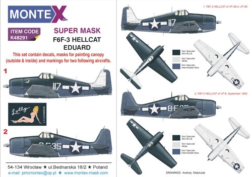 Grumman F6F-3 Hellcat 2 canopy frame paint mask (inside & outside) + insignia and markings masks + decals (designed to be used with Eduard kits)