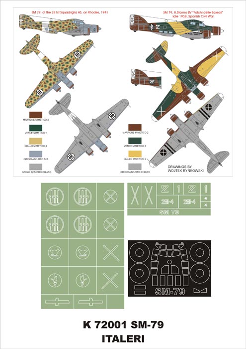 Savoia-Marchetti SM.79 1 canopy mask (exterior) insignia and markings masks (designed to be used with Italeri kits)