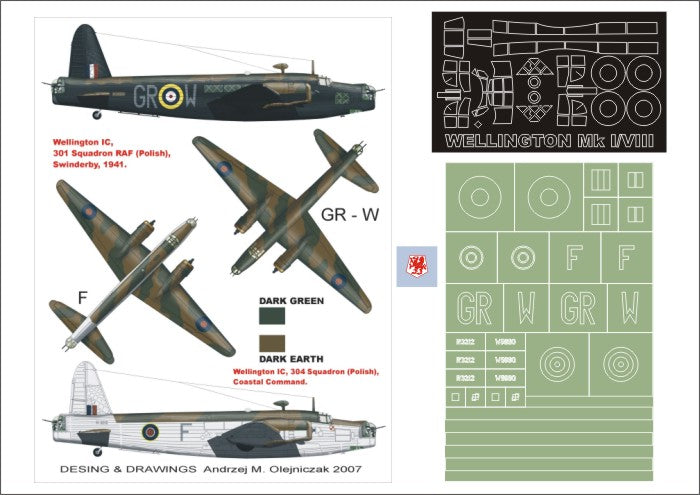 Vickers Wellington Mk.IC 1 canopy mask (exterior) insignia and markings masks + decals (designed to be used with MPM kits)