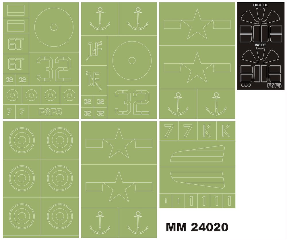 Grumman F6F-5 Hellcat 2 canopy frame paint masks (inside & outside) + insignia and markings masks (designed to be used with Airfix kits)