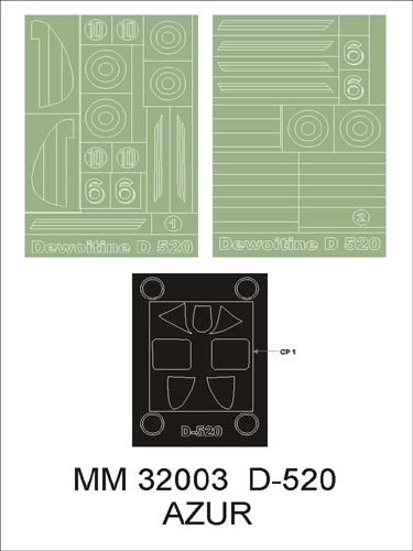 Dewoitine D.520 1 canopy frame paint masks (outside only) insignia and markings masks (designed to be used with Azur kits)