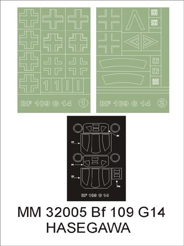 Messerschmitt Bf-109G-14 canopy frame paint masks (inside and outside) insignia and markings masks (designed to be used with Hasegawa kits)
