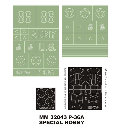 Curtiss P-36A canopy frame paint masks (inside and outside) insignia and markings masks (designed to be used with Special Hobby kits)