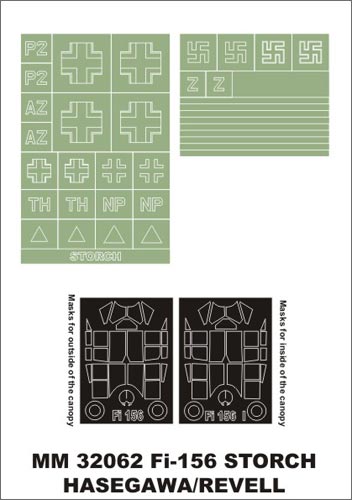 Fieseler Fi-156C 'Storch' canopy frame paint masks (inside and outside) insignia and markings masks (designed to be used with Revell kits)