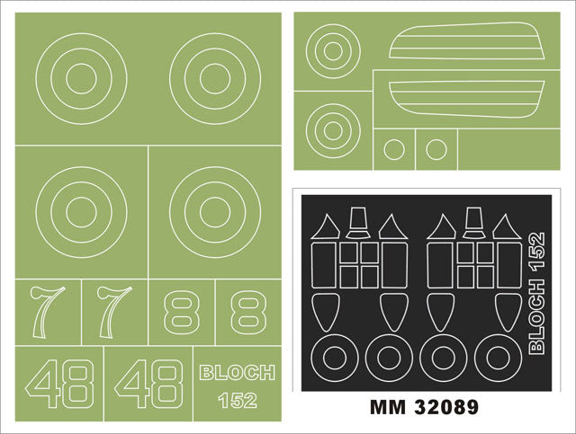 Marcel-Bloch MB.152C1 canopy frame paint masks (inside and outside) insignia and markings masks (designed to be used with Azur kits)