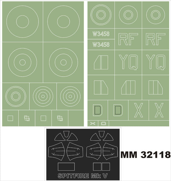 Supermarine Spitfire Mk.VB canopy frame paint masks (inside and outside) insignia and markings masks (designed to be used with Hobby Boss kits)