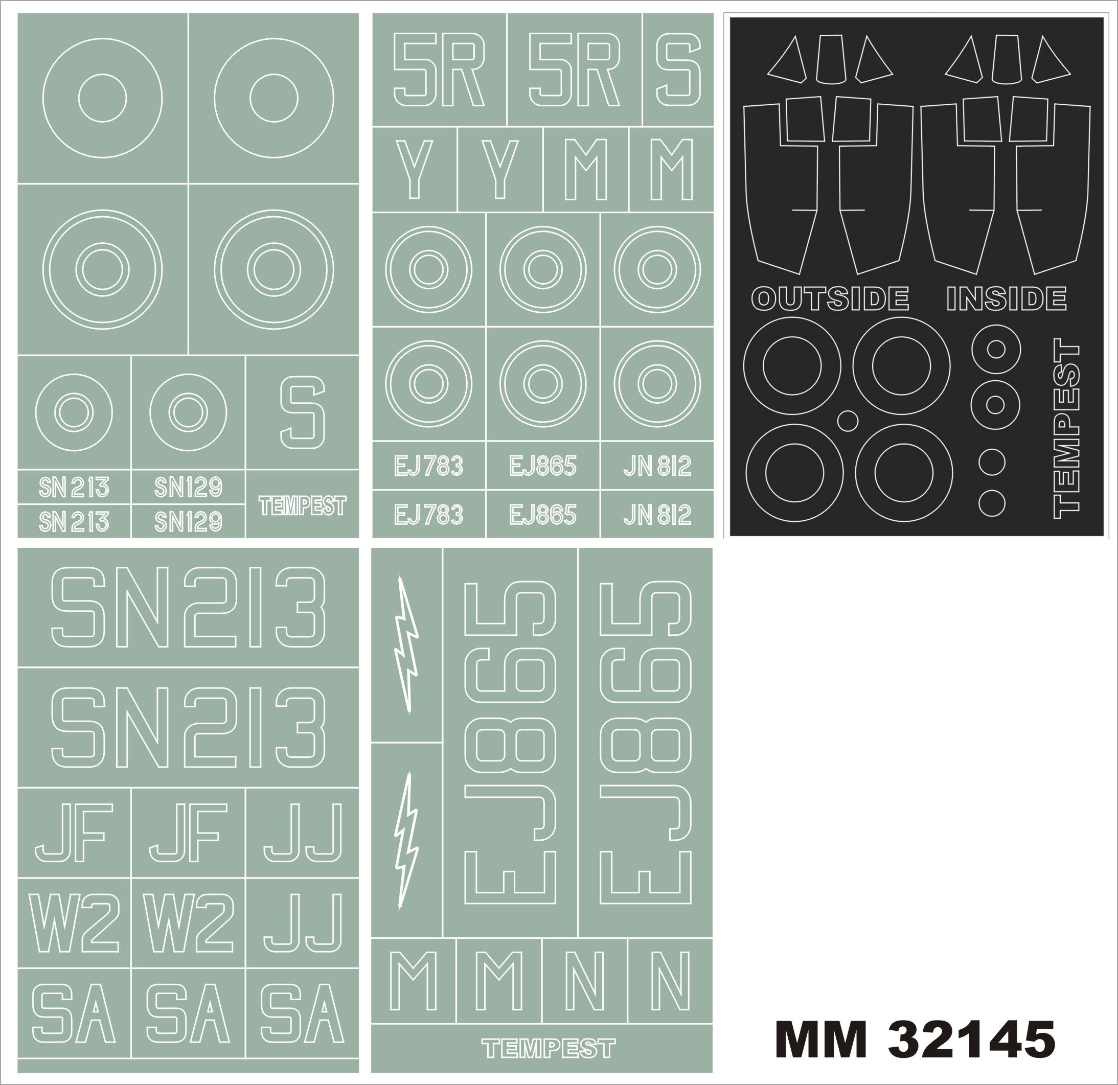 HAWKER TEMPEST Mk.Vc canopy frame paint masks (inside and outside) + insignia and markings masks (designed to be used with Pacific Coast Models kits)