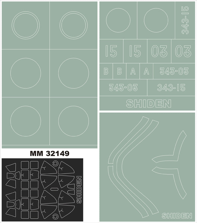 Kawanishi N1K2-J SHIDEN canopy frame paint masks (inside and outside) + insignia and markings masks (designed to be used with Hasegawa kits)