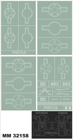 Vought F4U-1A Corsair 2 canopy frame paint mask (inside & outside) + insignia and markings masks (designed to be used with Tamiya TA60325 kits)