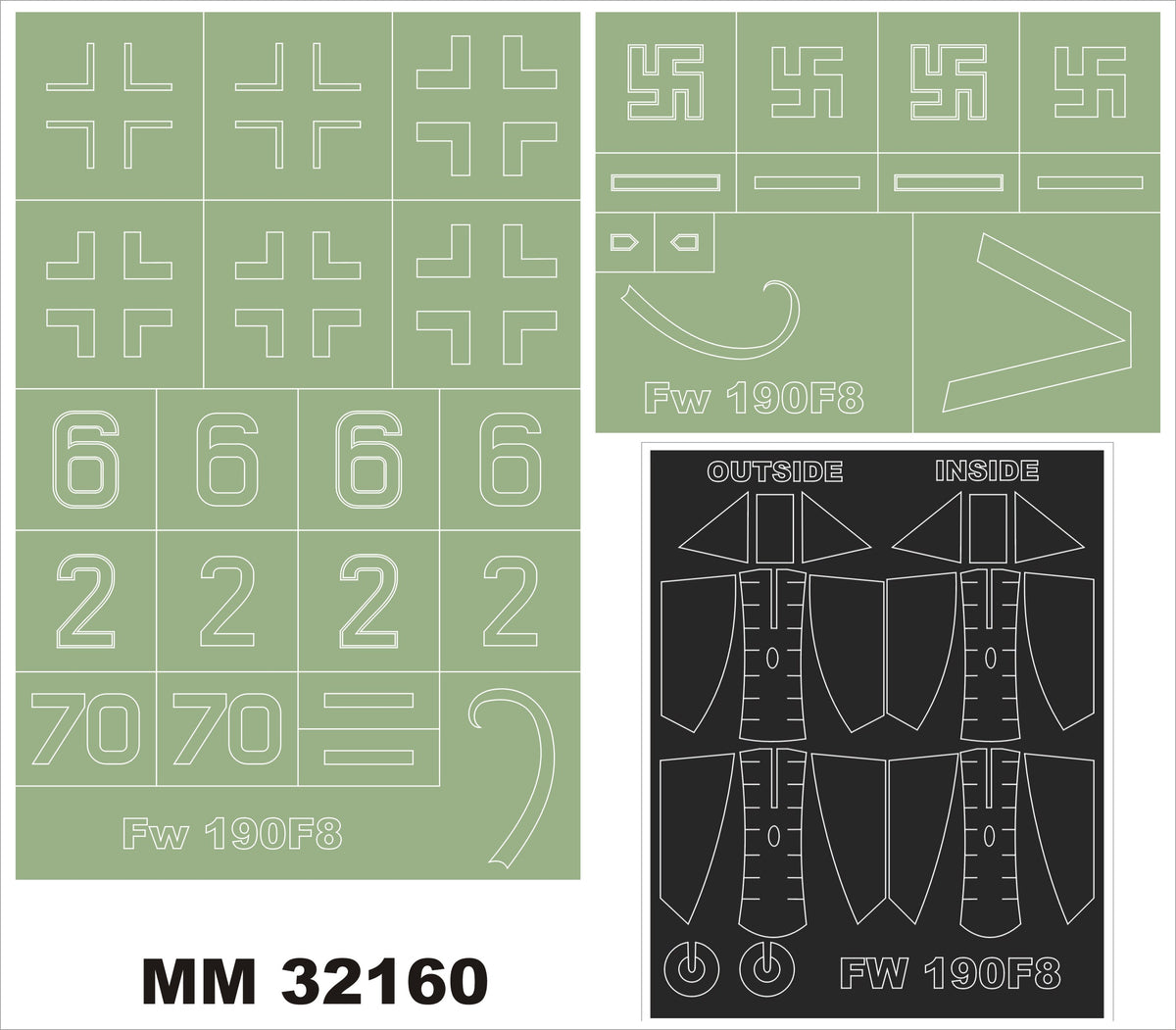 Focke-Wulf Fw-190F-8 (designed to be used with Revell kits) 4869 2 canopy frame paint mask (inside & outside) + 2 insignia masks