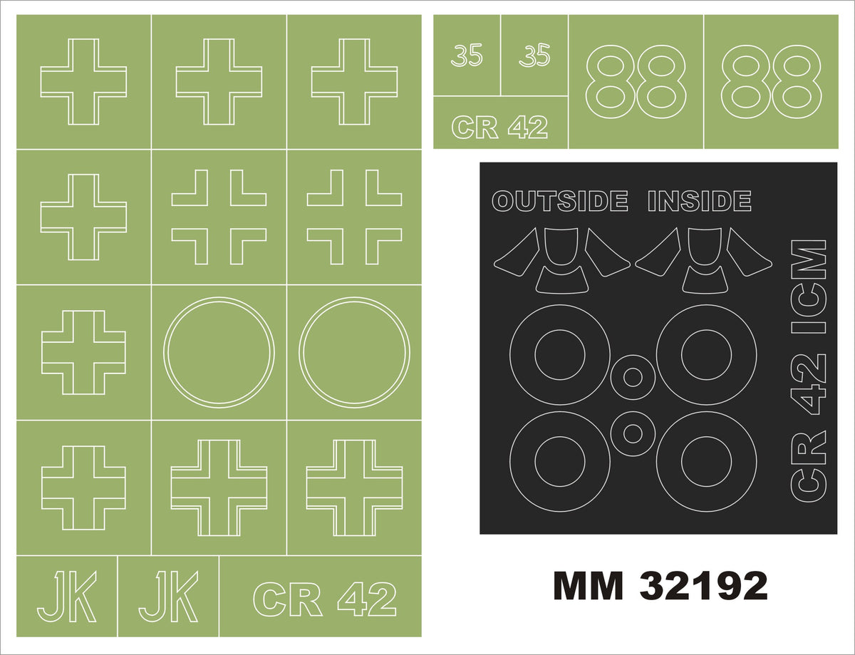 Fiat CR-42 2 canopy frame paint mask (inside & outside) + 2 insignia masks (designed to be used with ICM UA UKICM32021 kits)