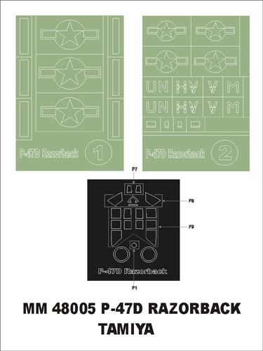 Republic P-47D Thunderbolt 'Razorback' 1 canopy frame paint masks (outside only) insignia and markings masks (designed to be used with Tamiya kits)