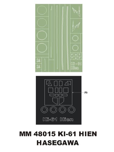 Kawasaki Ki-61 Hien canopy frame paint masks (inside and outside) + insignia and markings masks (designed to be used with Hasegawa kits)