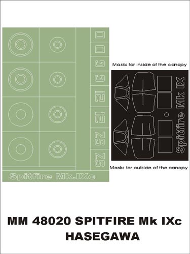Supermarine Spitfire Mk.IXc canopy frame paint masks (inside and outside) + insignia and markings masks (designed to be used with Hasegawa kits)
