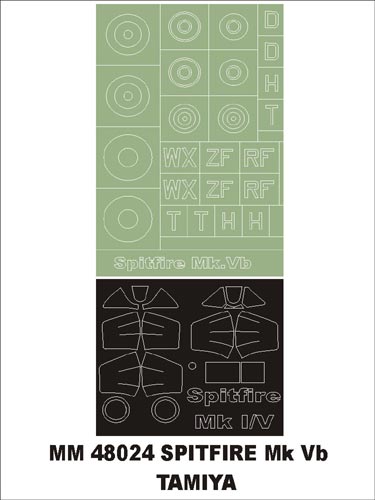 Supermarine Spitfire Mk.Vb 1 canopy frame paint masks (outside only) + insignia and markings masks (designed to be used with Tamiya kits)