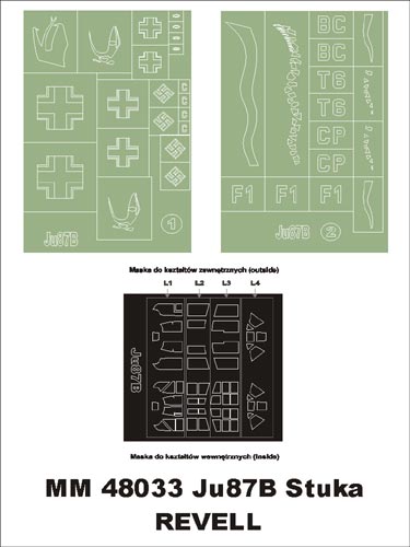 Junkers Ju-87B 'Stuka' canopy frame paint masks (inside and outside) insignia and markings masks (designed to be used with Revell kits)