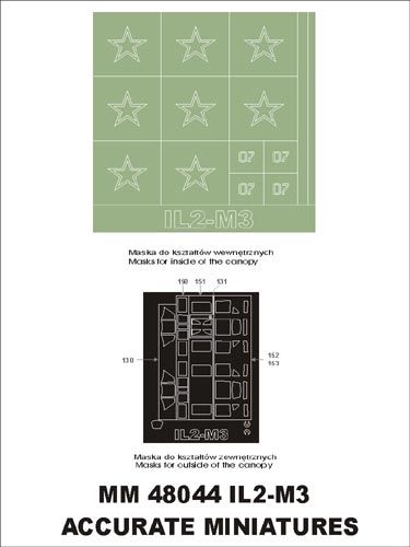 Ilyushin Il-2 M3 canopy frame paint masks (inside and outside) + insignia and markings masks (designed to be used with Acc.Miniatures kits)