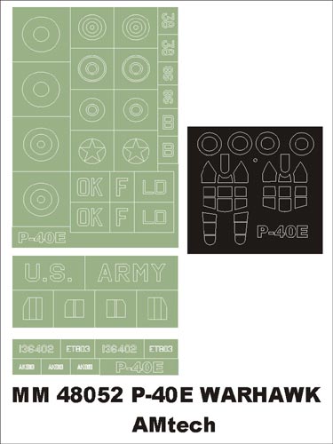 Curtiss P-40E Kittyhawk canopy frame paint masks (inside and outside) insignia and markings masks (designed to be used with AMT kits)