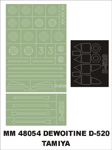 Dewoitine D.520 canopy frame paint masks (inside and outside) insignia and markings masks (designed to be used with Tamiya kits)