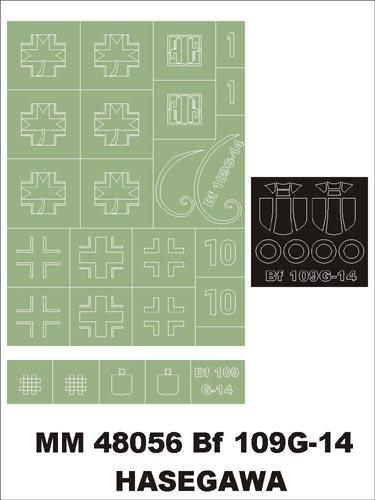 Messerschmitt Bf-109G-14 canopy frame paint masks (inside and outside) insignia and markings masks (designed to be used with Hasegawa kits)